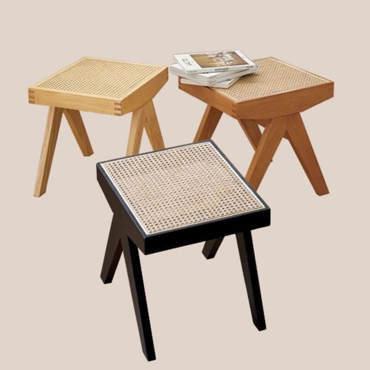 Minimalist Rattan Wood Low Stool