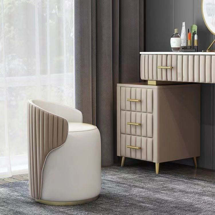 Minimalist Leather Vanity Stool — White