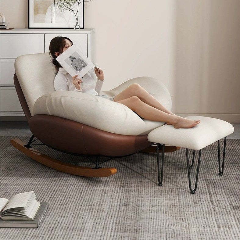 Contemporary Scandinavian Microsuede Iron Solid Wood Oval Square Curved Recliner Backrest Armrest Footrest For Living Room