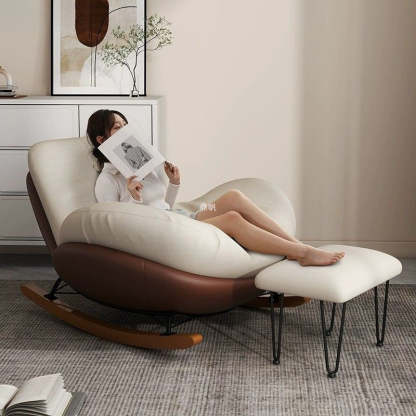 Contemporary Scandinavian Microsuede Iron Solid Wood Oval Square Curved Recliner Backrest Armrest Footrest For Living Room