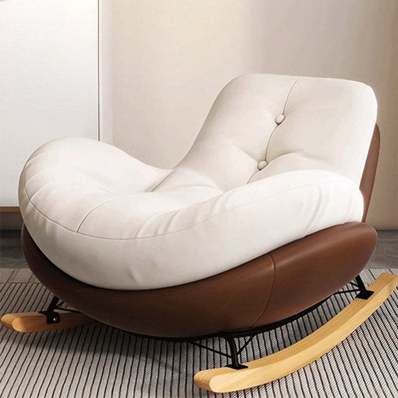 Scandinavian Microsuede Iron Wood Curved Recliner — With Footrest / Orange / Walnut