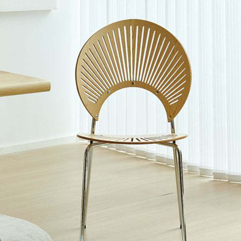 Nordic Shell Solid Wood Steel Dining Chair — Walnut Color - Silver Legs