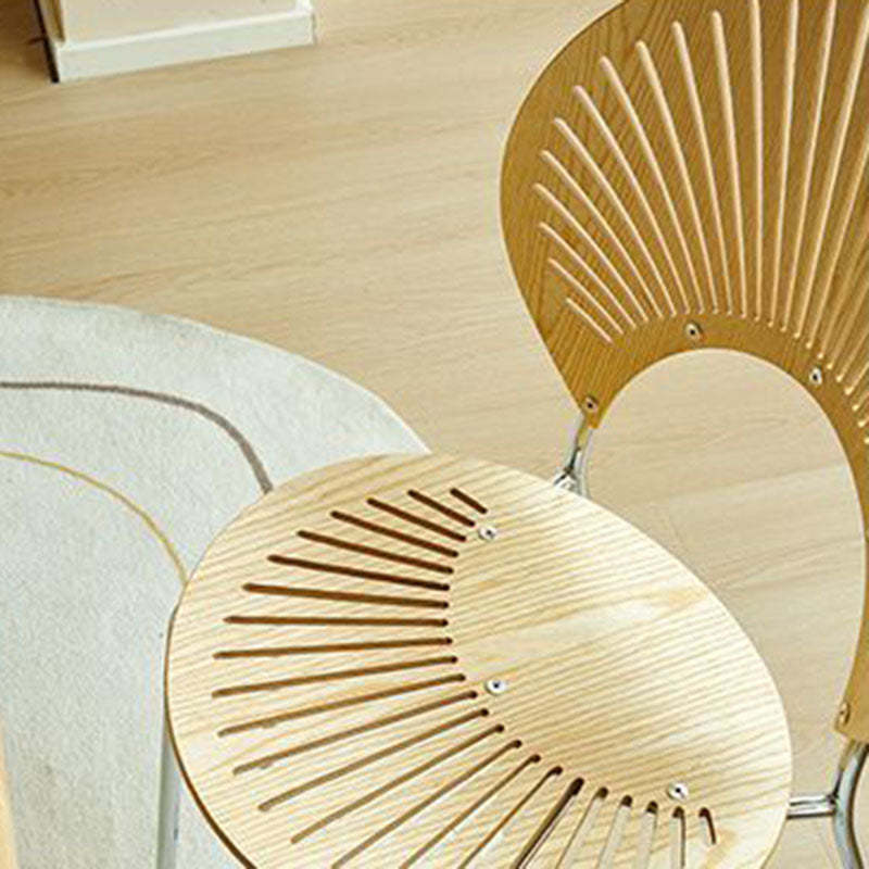 Nordic Shell Solid Wood Steel Dining Chair — Cherry Color - Black Legs