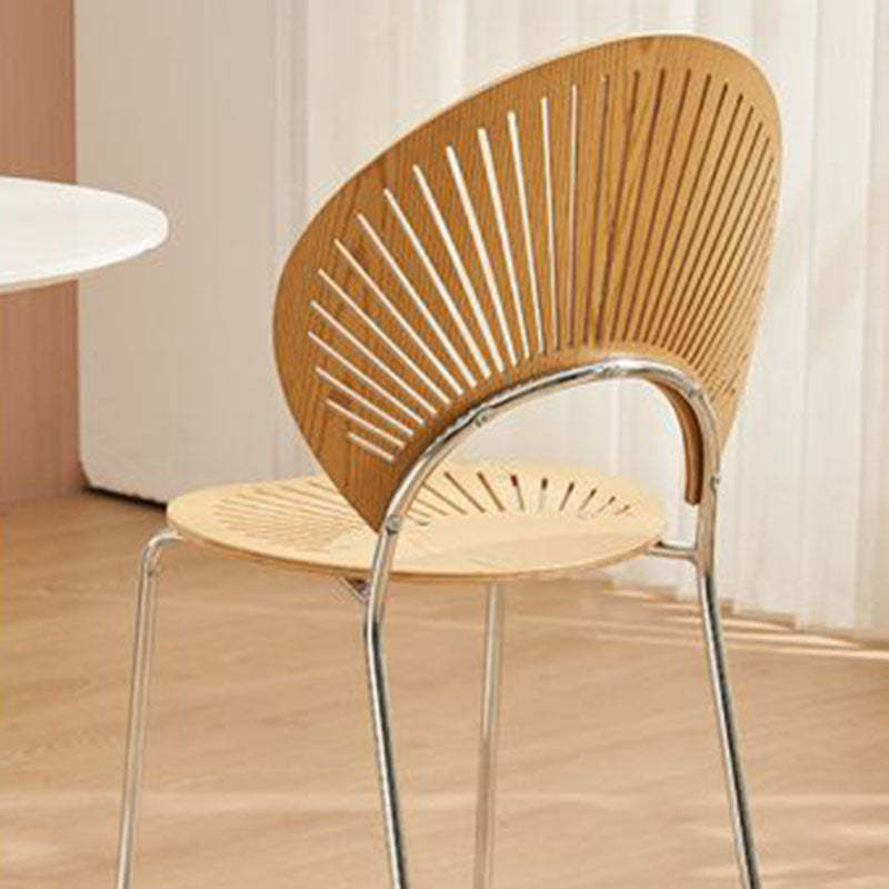 Nordic Shell Solid Wood Steel Dining Chair — White - Black Legs