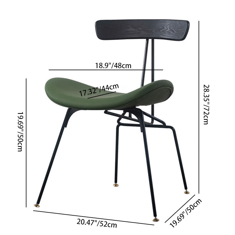 Industrial Iron Wood Leather Dining Chair — Black