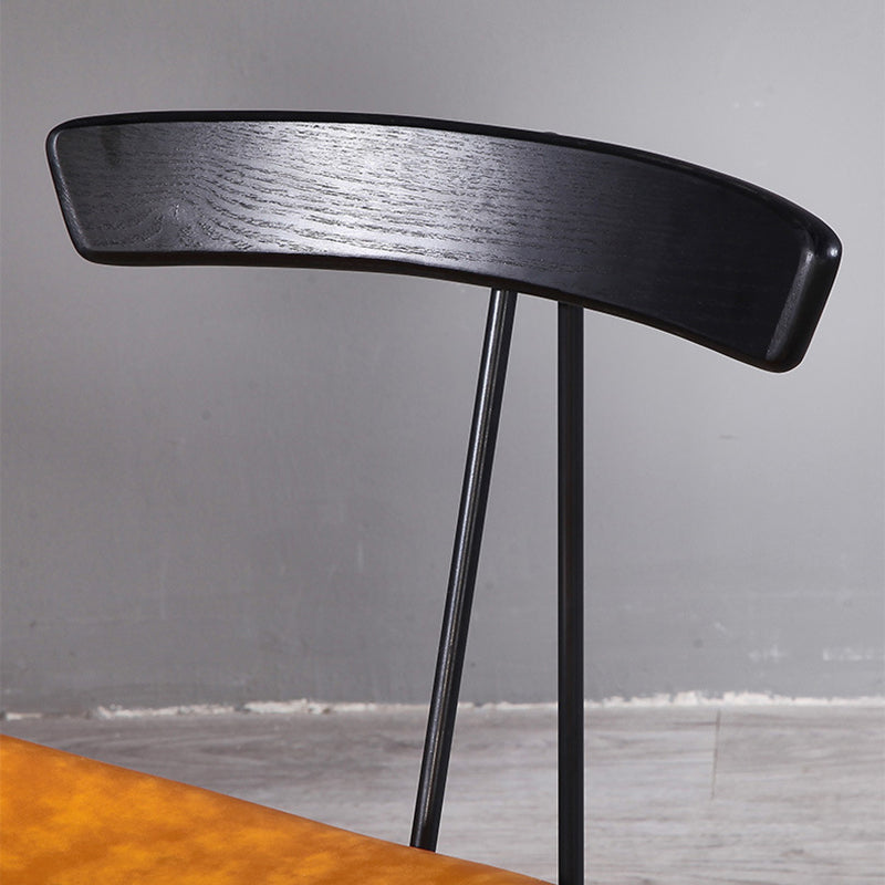 Industrial Iron Wood Leather Dining Chair — Linen Gray