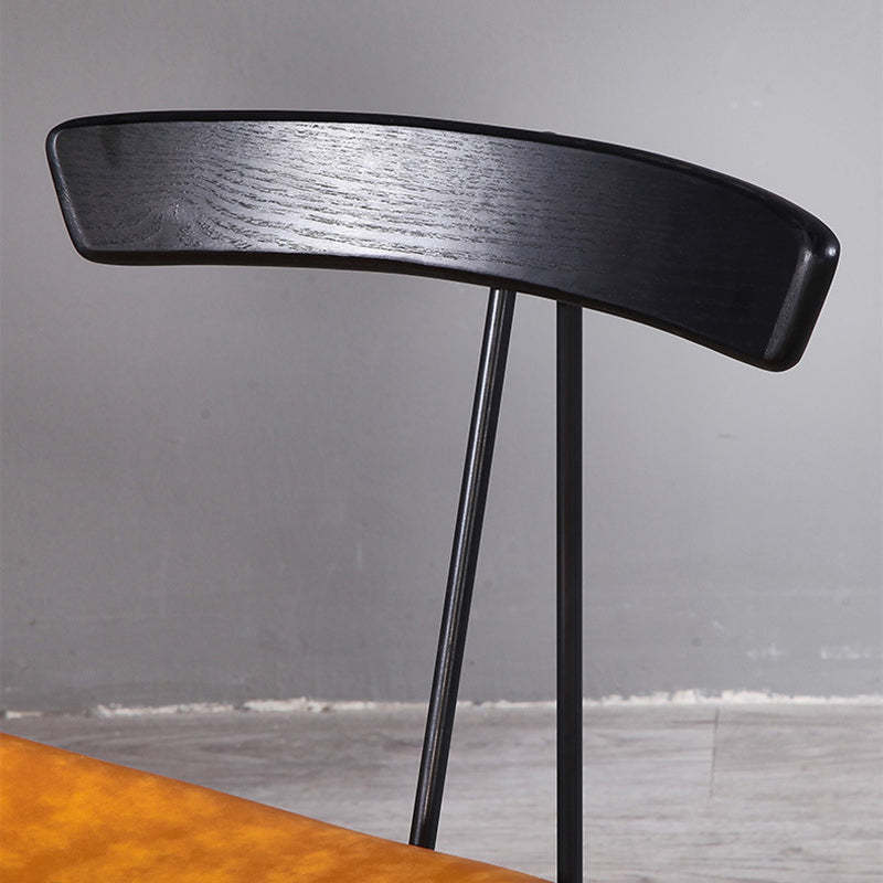 Industrial Iron Wood Leather Dining Chair — Linen Gray