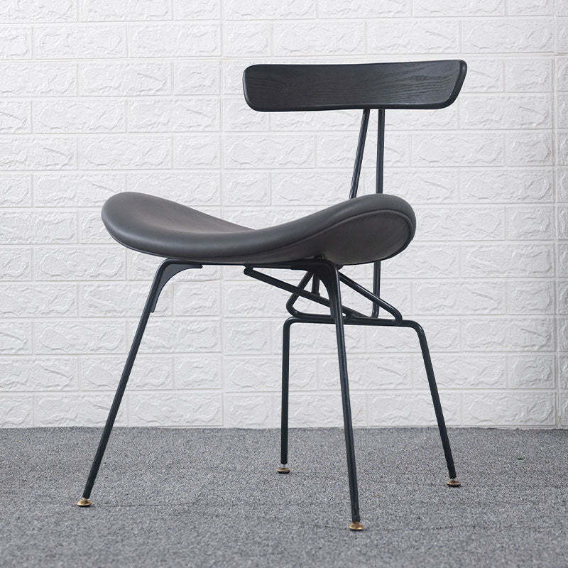 Industrial Iron Wood Leather Dining Chair