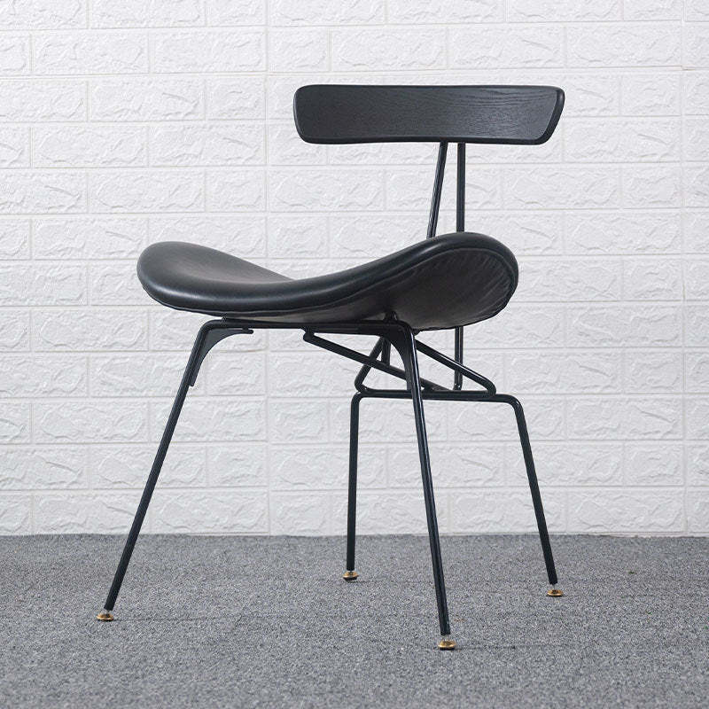 Industrial Iron Wood Leather Dining Chair