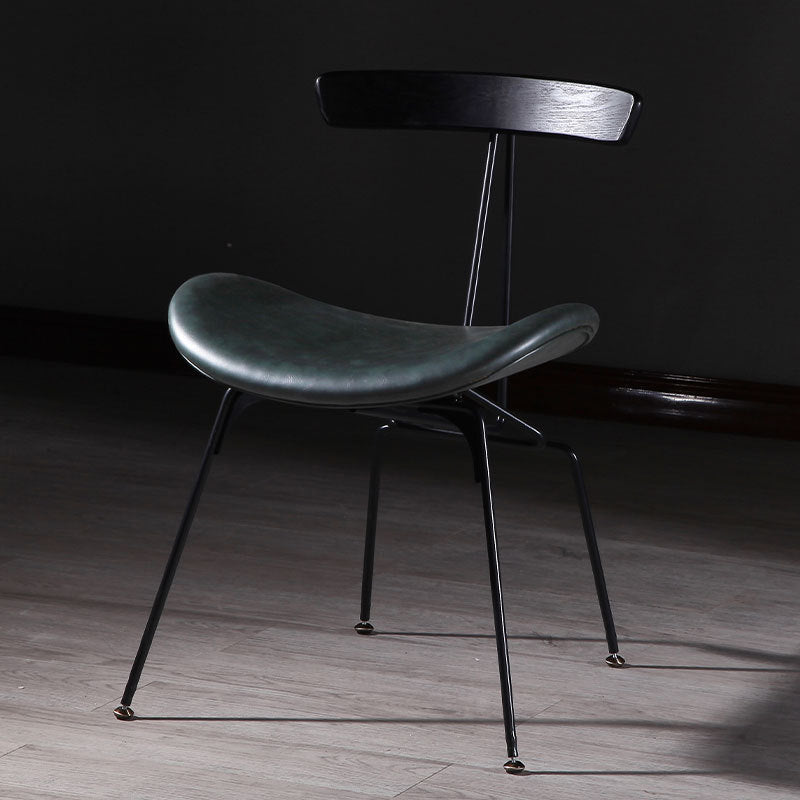 Industrial Iron Wood Leather Dining Chair