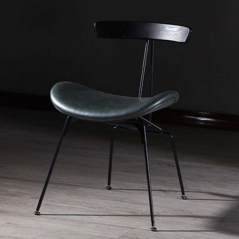 Industrial Iron Wood Leather Dining Chair