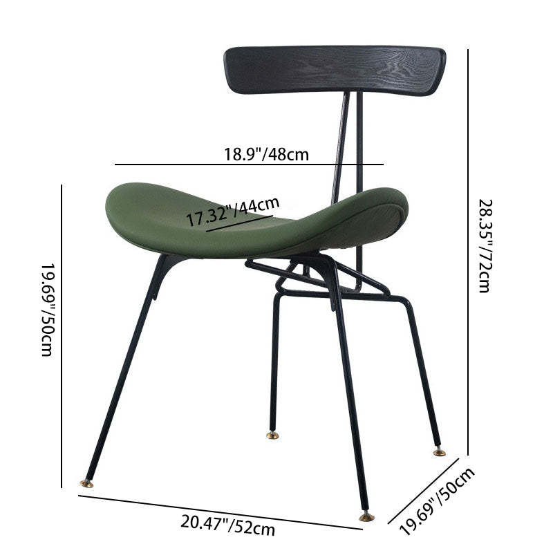 Industrial Iron Wood Leather Dining Chair — Black
