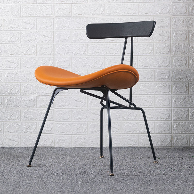 Industrial Iron Wood Leather Dining Chair