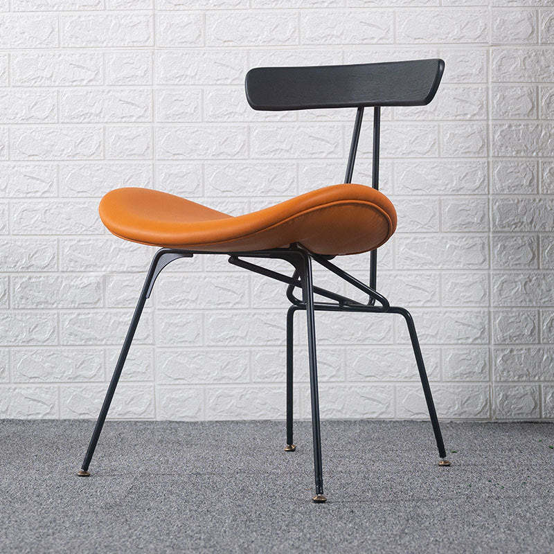 Industrial Iron Wood Leather Dining Chair