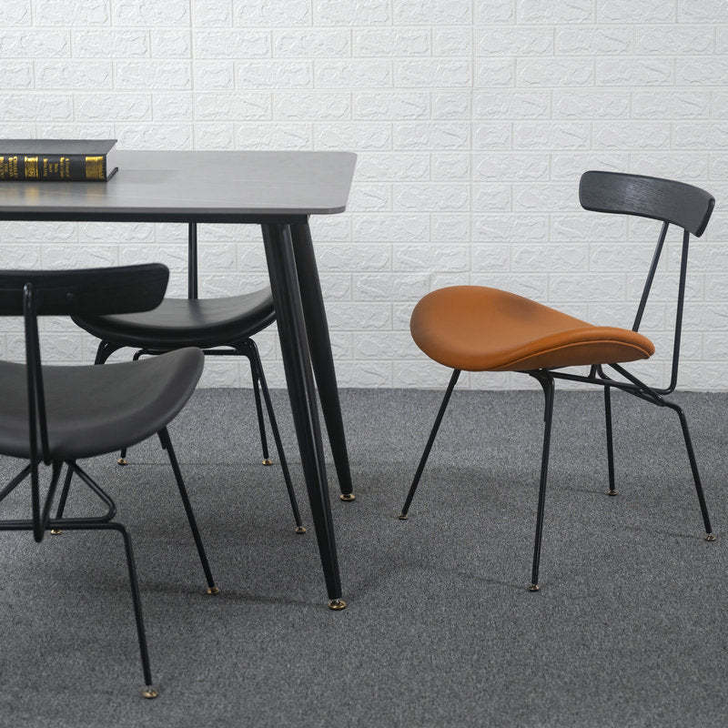 Industrial Iron Wood Leather Dining Chair — Dark Green