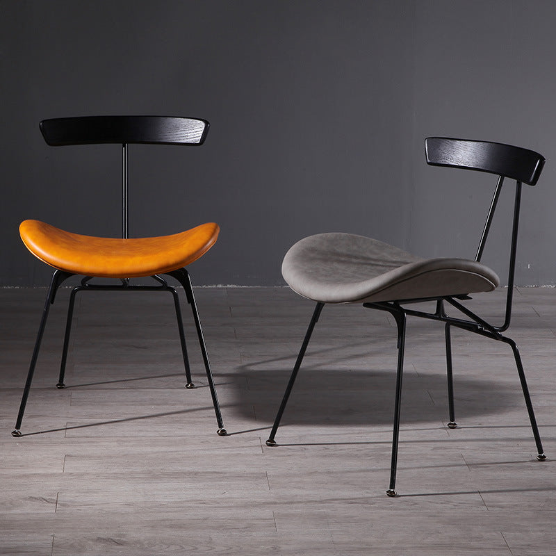 Industrial Iron Wood Leather Dining Chair — Orange
