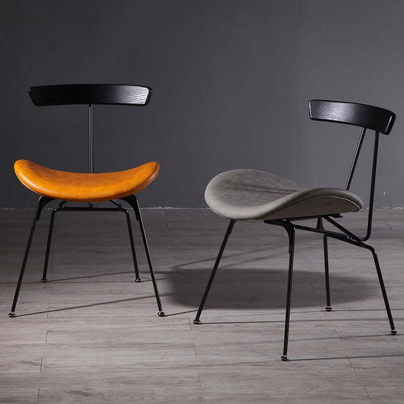 Industrial Iron Wood Leather Dining Chair — Orange