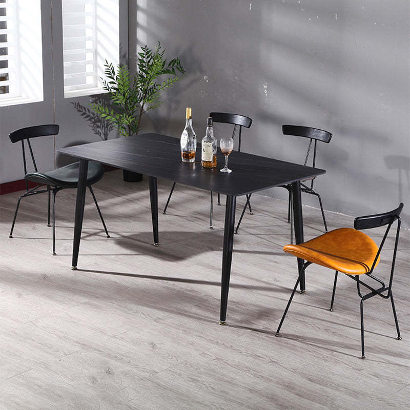 Industrial Iron Wood Leather Dining Chair — Gray