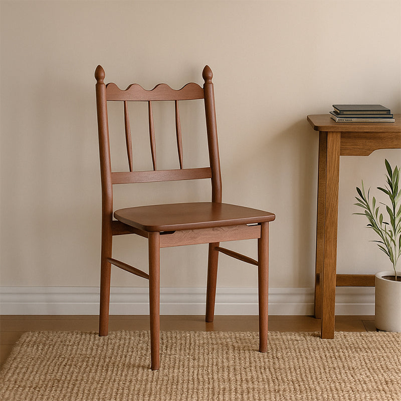 Vintage Cherry Wood Waveform Dining Chair — Walnut Color