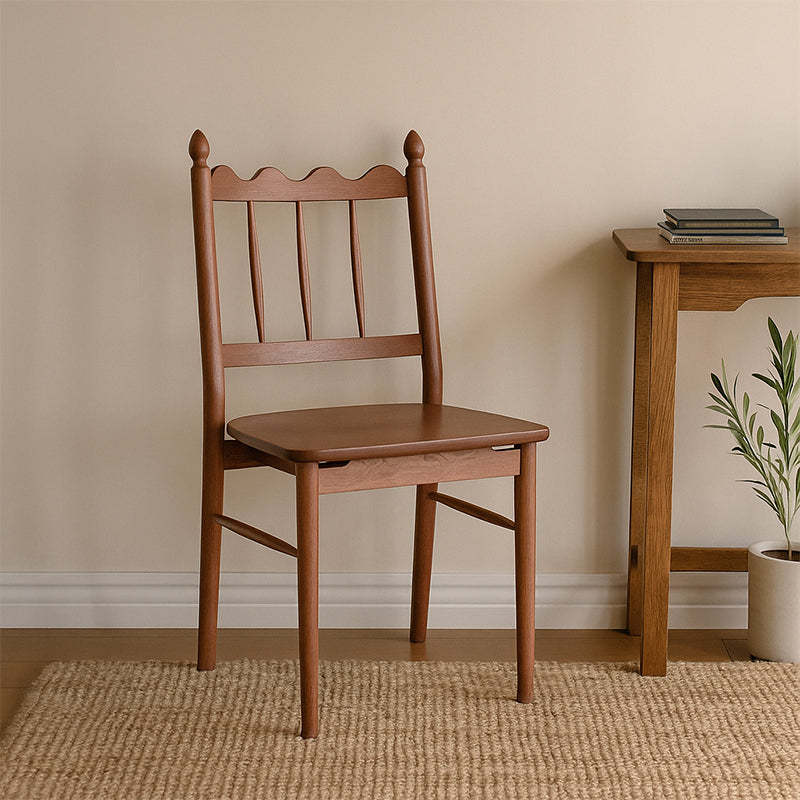 Vintage Cherry Wood Waveform Dining Chair — Walnut Color