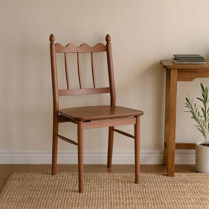 Vintage Cherry Wood Waveform Dining Chair — Walnut Color