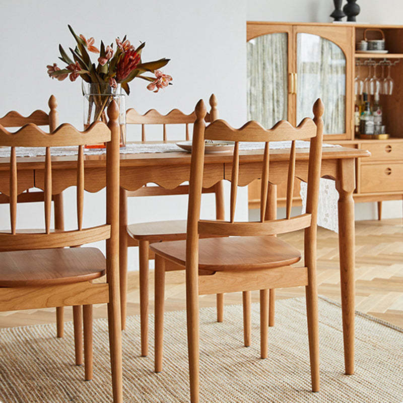Vintage Cherry Wood Waveform Dining Chair — Cherry Wood Color