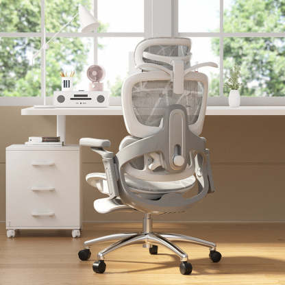 Modern Mesh Nylon Steel Liftable Desk Chair — With Footrest / Gray