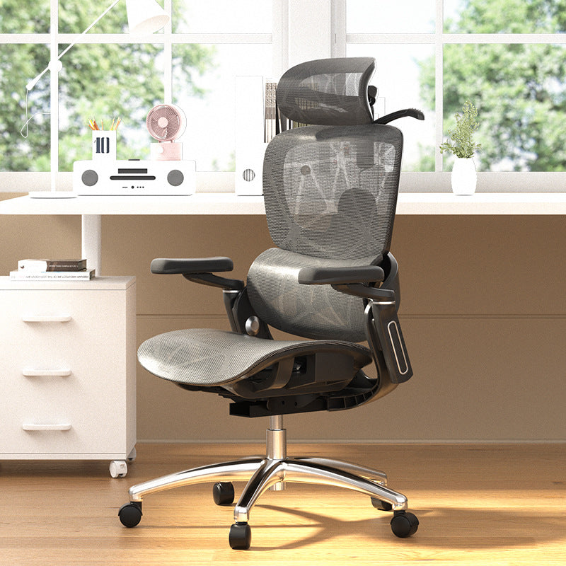 Modern Mesh Nylon Steel Liftable Desk Chair — With Footrest / White