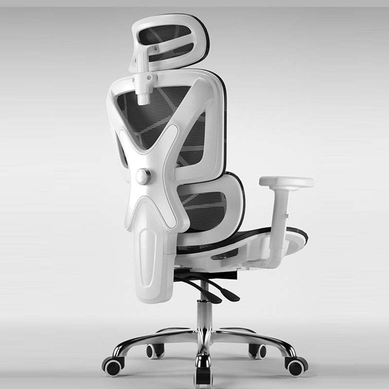 Modern Mesh Nylon Steel Liftable Desk Chair — Waterline Special Mesh / With Footrest / Steel - White