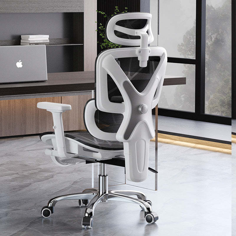 Modern Mesh Nylon Steel Liftable Desk Chair — Latex / Without Footrest / Nylon - White