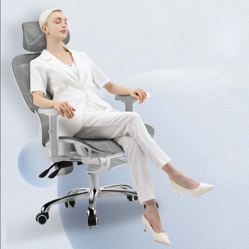 Modern Mesh Nylon Steel Liftable Desk Chair — Mesh / With Footrest / Nylon - White
