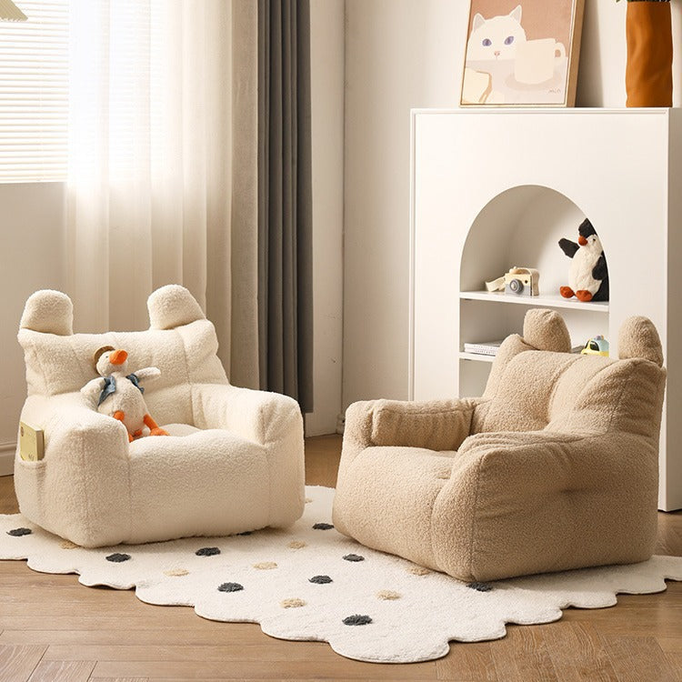 Kids Cute-Ear Lambswool Fabric EPS Sofa with Storage Pocket