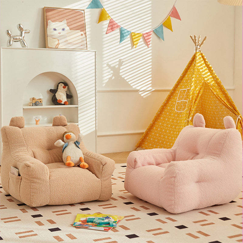 Kids Cute-Ear Lambswool Fabric EPS Sofa with Storage Pocket — Lambswool - Brown
