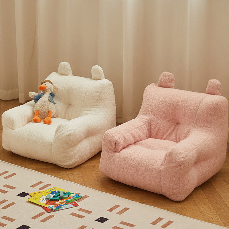 Kids Cute-Ear Lambswool Fabric EPS Sofa with Storage Pocket — Lambswool - Gray