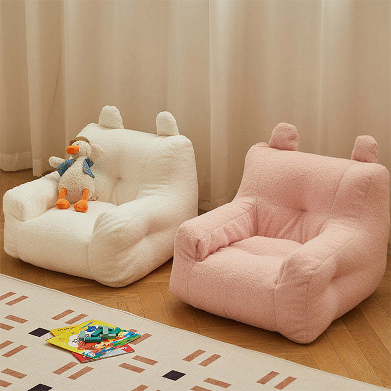 Kids Cute-Ear Lambswool Fabric EPS Sofa with Storage Pocket — Lambswool - Gray