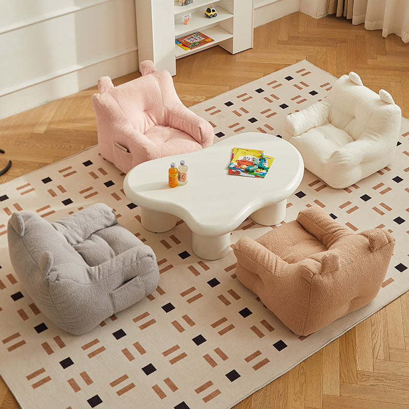 Kids Cute-Ear Lambswool Fabric EPS Sofa with Storage Pocket — Fabric - Yellow