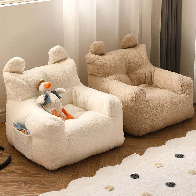Kids Cute-Ear Lambswool Fabric EPS Sofa with Storage Pocket — Lambswool - White