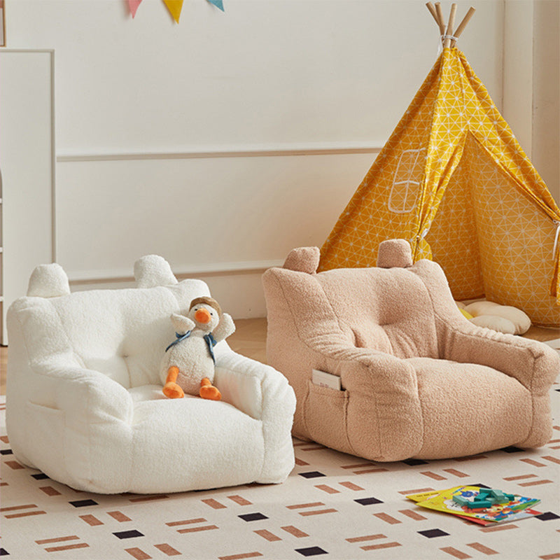 Kids Cute-Ear Lambswool Fabric EPS Sofa with Storage Pocket — Lambswool - Pink