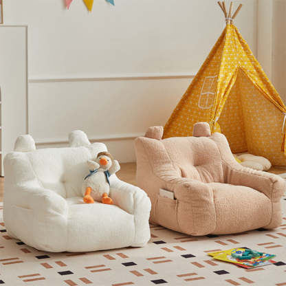 Kids Cute-Ear Lambswool Fabric EPS Sofa with Storage Pocket — Lambswool - Pink