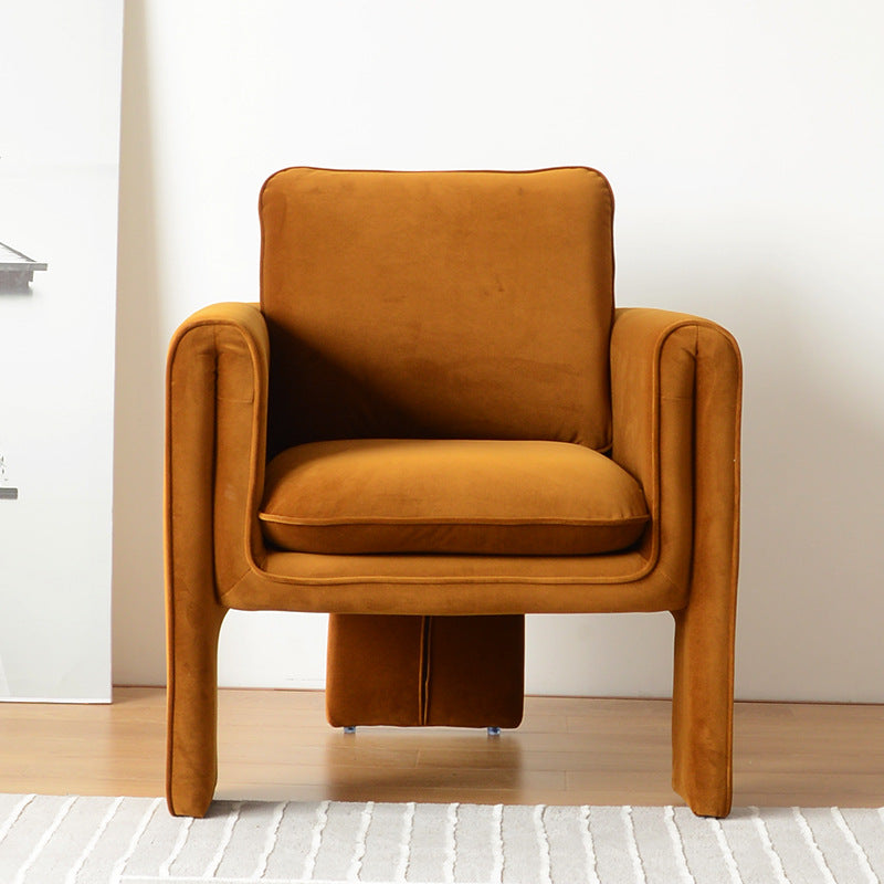 Scandinavian M-Shape Velvet Wood Accent Chair — Brown