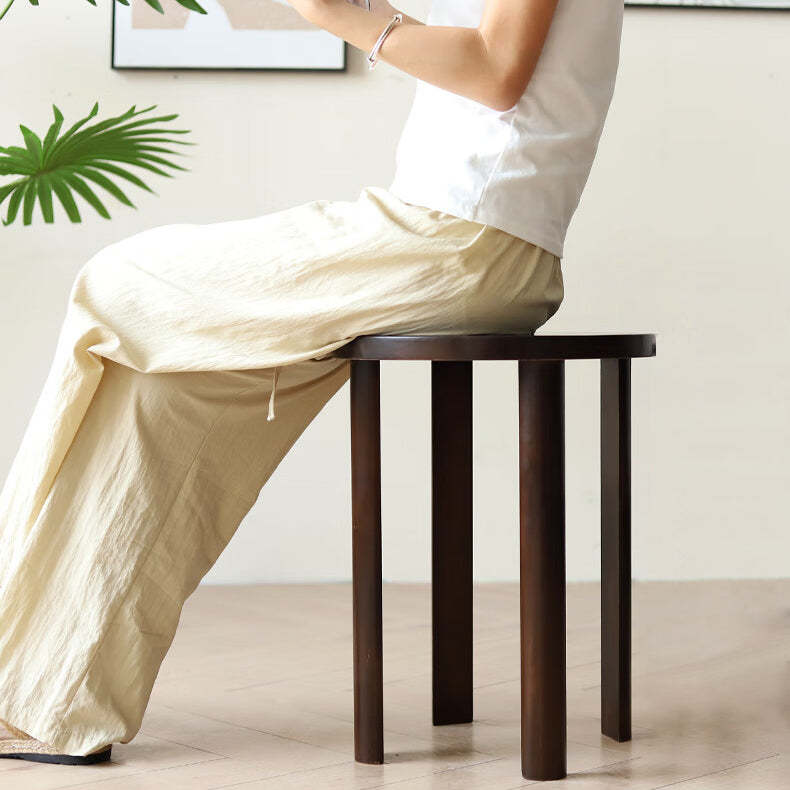 Chinese Rubberwood Round Stackable Low Stool