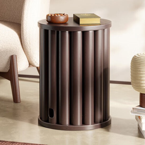 Chinese Rubberwood Round Stackable Low Stool — Round Leg / Wood Color