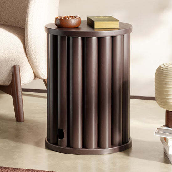Chinese Rubberwood Round Stackable Low Stool — Round Leg / Wood Color
