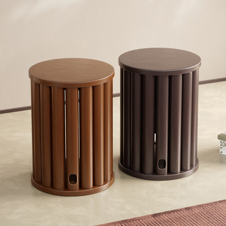 Chinese Rubberwood Round Stackable Low Stool — Flat Leg / Cherry Wood Color