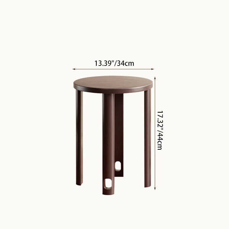 Chinese Rubberwood Round Stackable Low Stool — Flat Leg / Wood Color