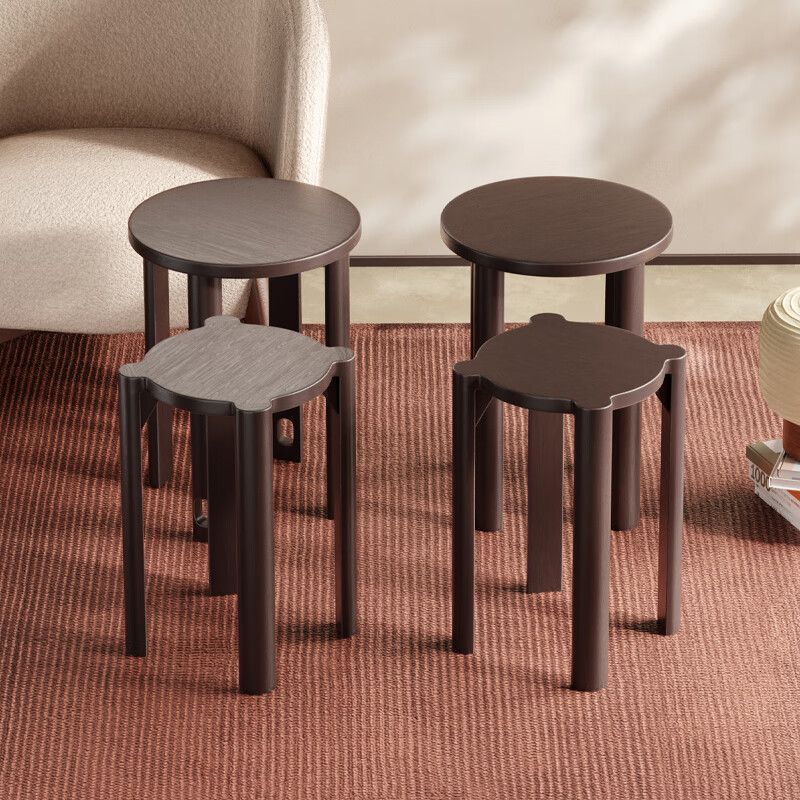 Chinese Rubberwood Round Stackable Low Stool