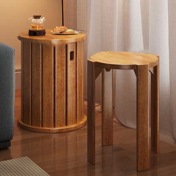 Chinese Rubberwood Round Stackable Low Stool — Round Leg / Cherry Wood Color