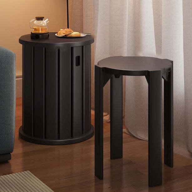 Chinese Rubberwood Round Stackable Low Stool — Round Leg / Walnut Color