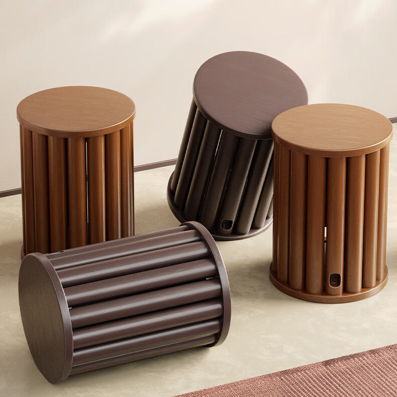 Chinese Rubberwood Round Stackable Low Stool — Round Leg / Black