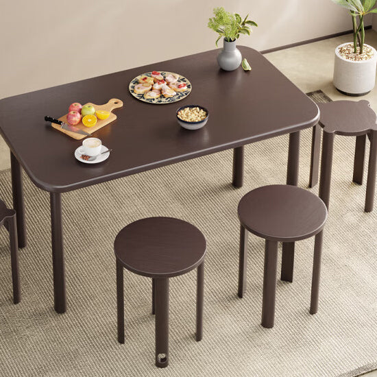 Chinese Rubberwood Round Stackable Low Stool — Flat Leg / Walnut Color
